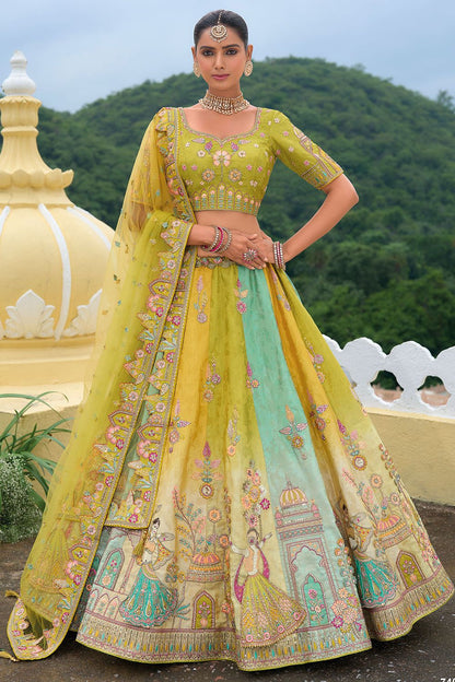 Green Bridal Sangeet Silk Lehenga Choli Set SFSJDN25202