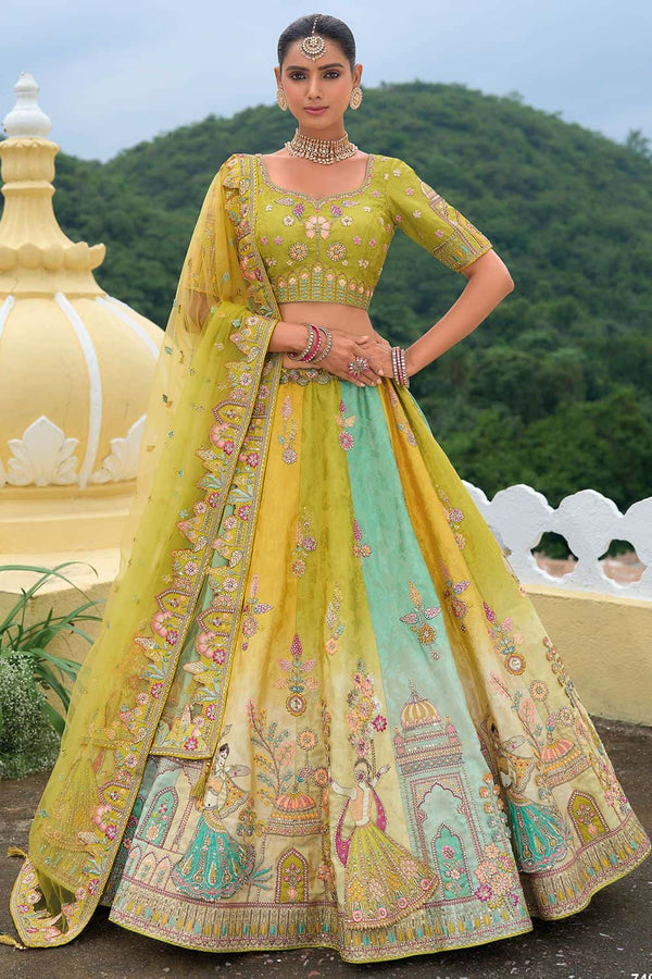 Green Bridal Sangeet Silk Lehenga Choli Set SFSJDN25202