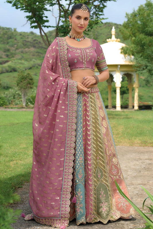 Pink Bridal Sangeet Silk Lehenga Choli Set SFSJDN25203