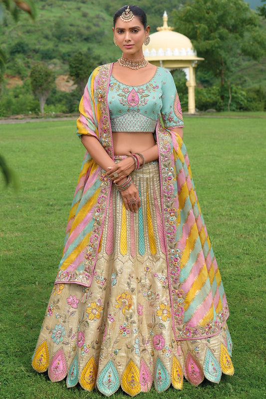 Beige Bridal Sangeet Silk Lehenga Choli Set  SFSJDN25210