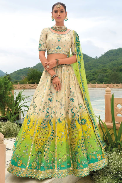 Green Bridal Sangeet Silk Lehenga Choli Set  SFSJDN25212