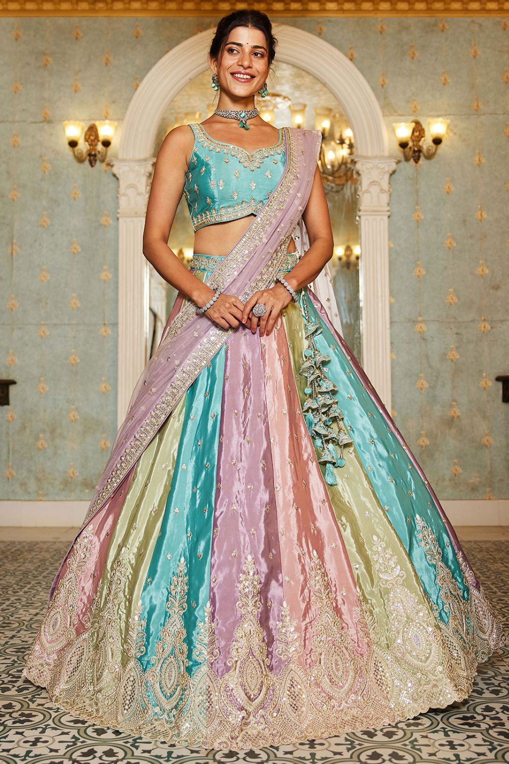 Yellow Multi Organza Wedding Lehenga Choli SFROY509007