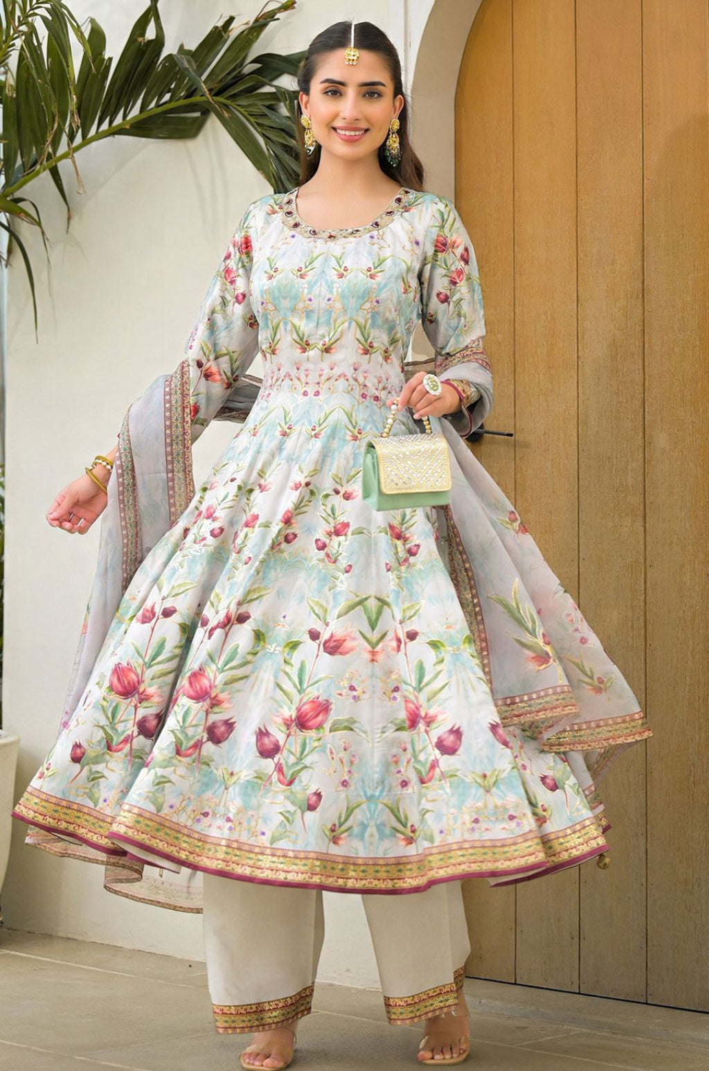 Green Satin Salwar Kameez - SFPRF276801R
