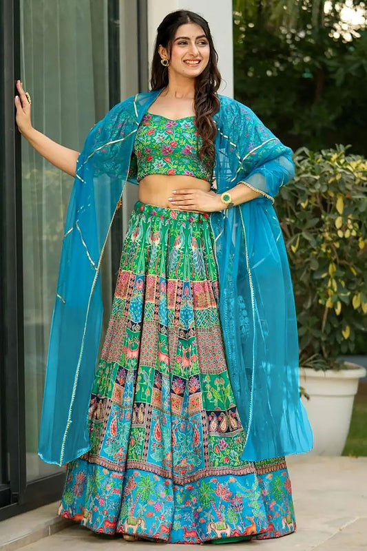 Turquoise Silk Navratri Lehenga Choli SFNPV66001R