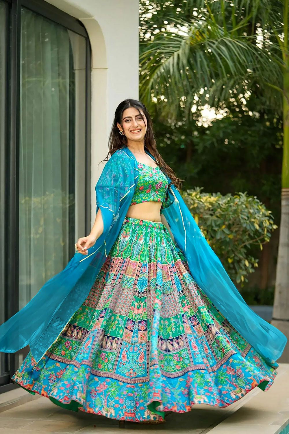 Turquoise Silk Navratri Lehenga Choli SFNPV66001R