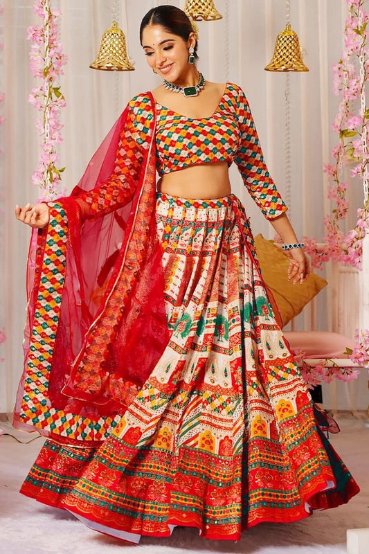 Red Silk Navratri Lehenga Choli SFNPV66002R