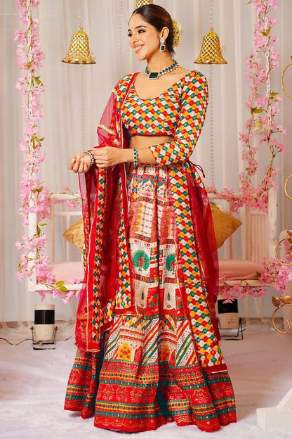 Red Silk Navratri Lehenga Choli SFNPV66002R