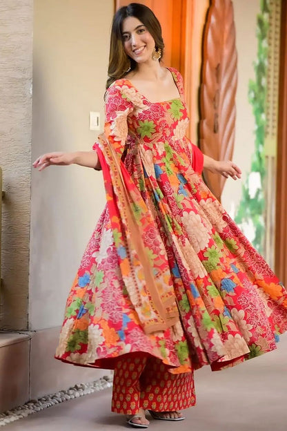 Red Palazzo Kameez Readymade Salwar Kameez SFNPV57404R