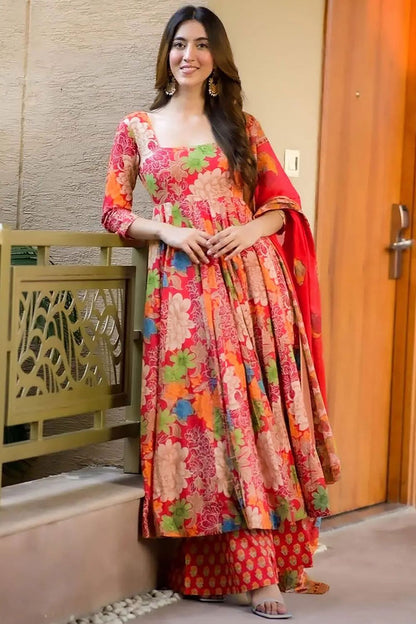 Red Palazzo Kameez Readymade Salwar Kameez SFNPV57404R
