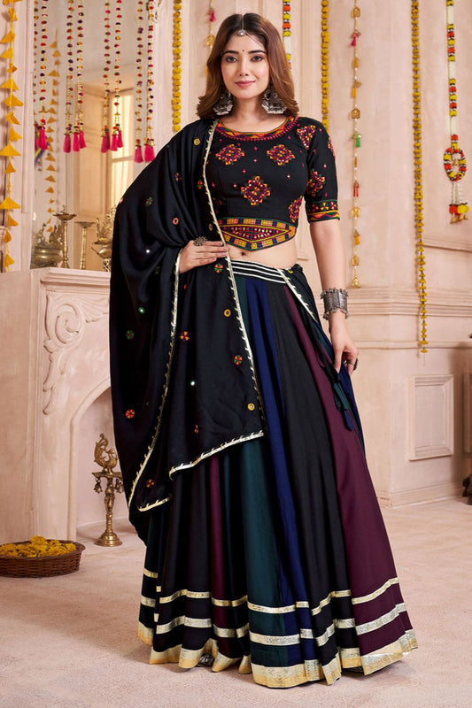 Black Viscose Cotton Navratri Chaniya Cholis SFKHU20601