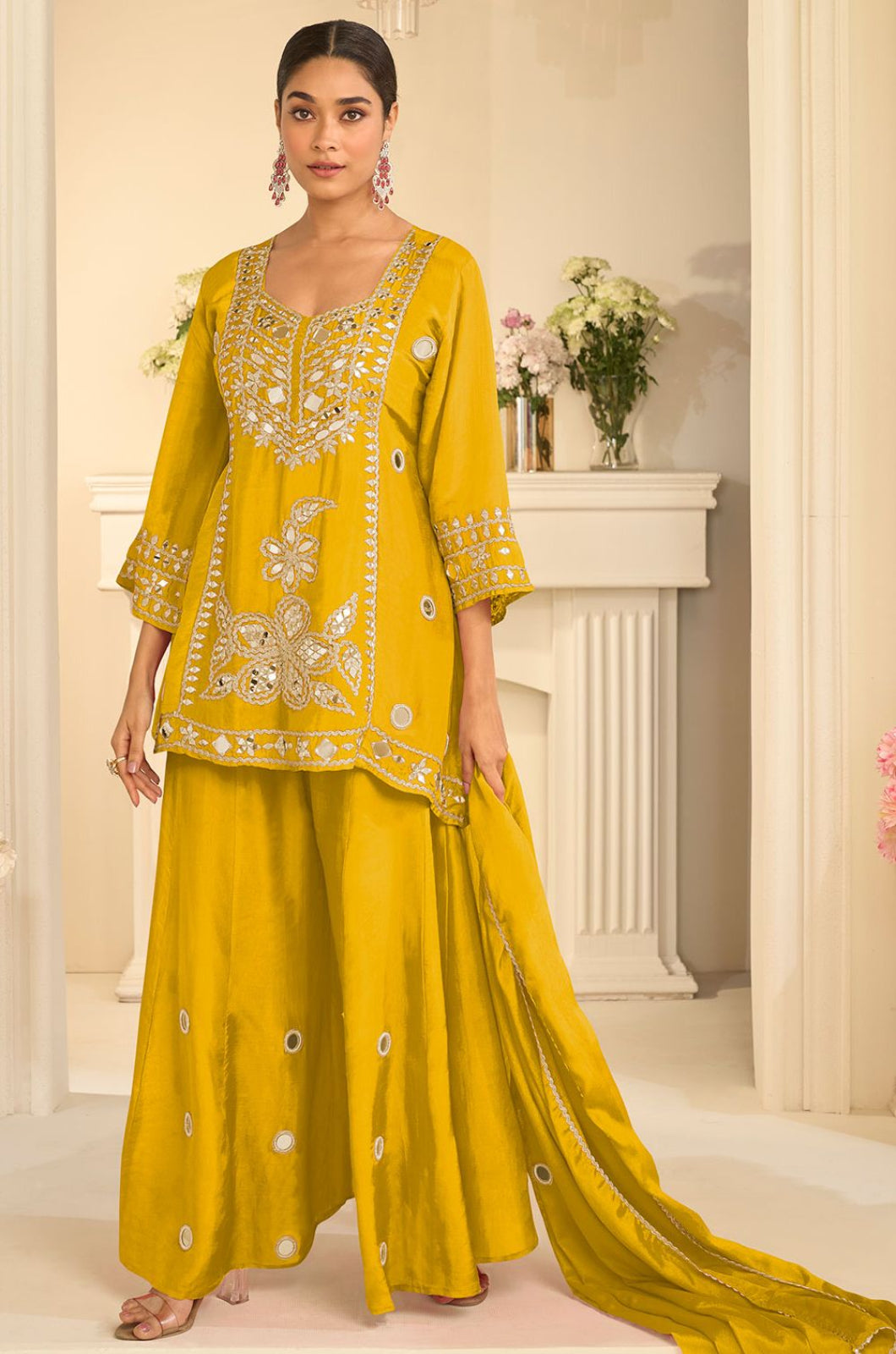 Yellow Silk Salwar Kameez - SFSMT56803R