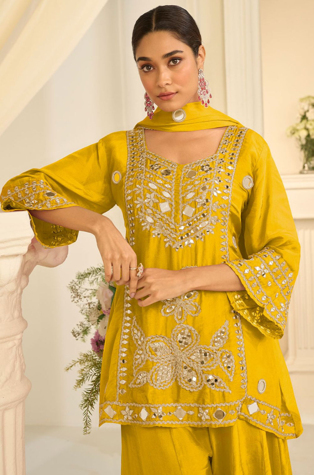 Yellow Silk Salwar Kameez - SFSMT56803R
