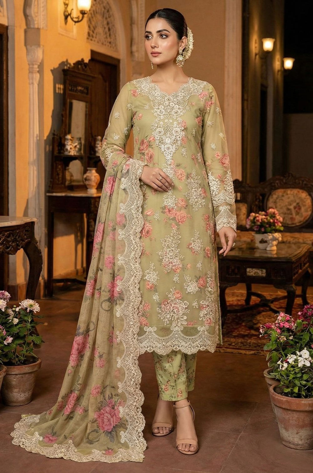 Yellow Chiffon Salwar Kameez - SFEDC26506