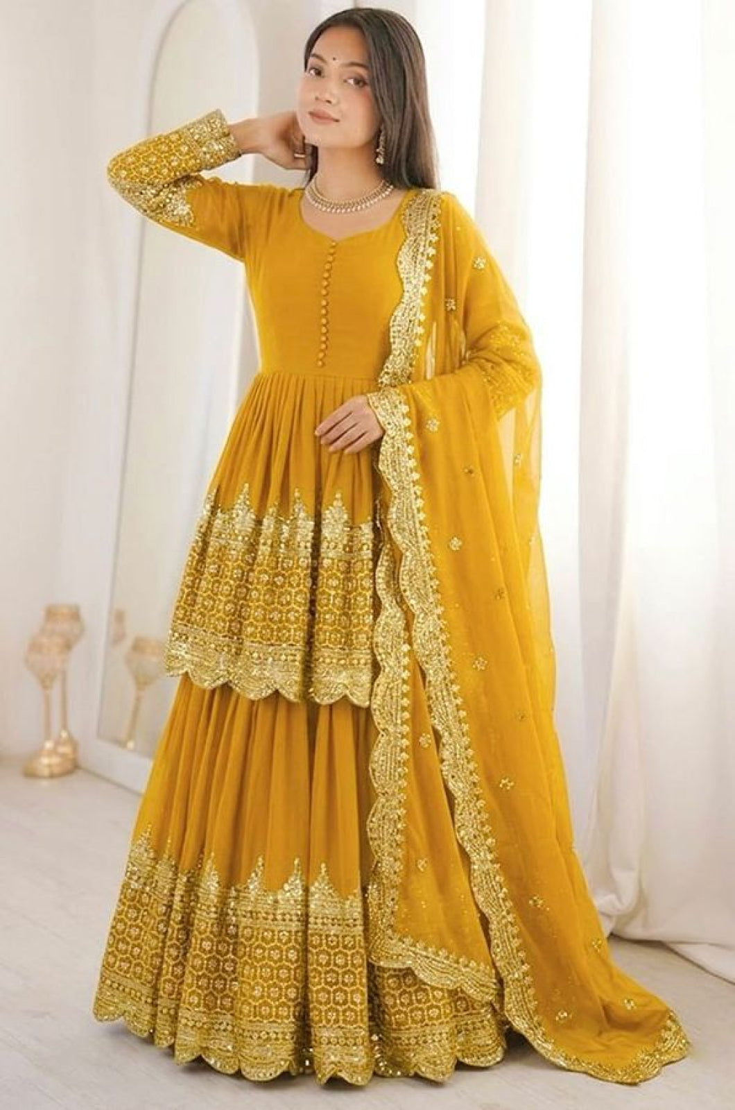 Yellow Georgette Salwar Kameez - SFFK40502R