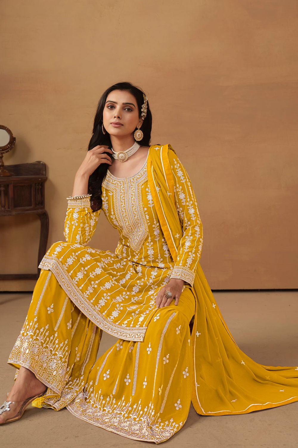 Yellow Georgette Salwar Kameez - SFDFS26901