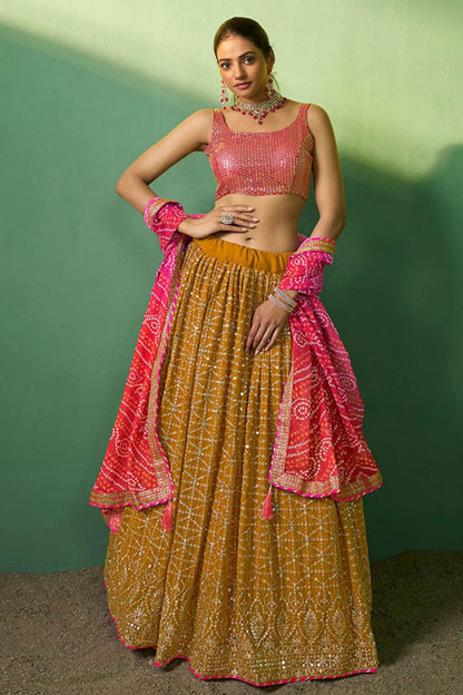 Yellow Engagement Georgette Lehenga Choli SFARY19107