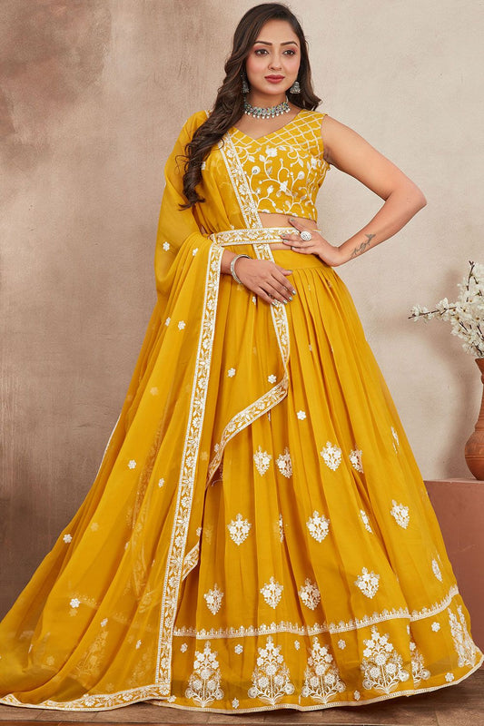 Yellow Haldi Georgette Partywear Lehenga Set SFRELS3702