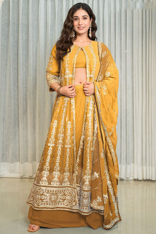 Yellow Georgette Readymade Anarkali Lehenga Suit  SFPRF260503R