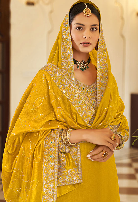 Plus Size Yellow Salwar Suit In Silk SFPRM9105