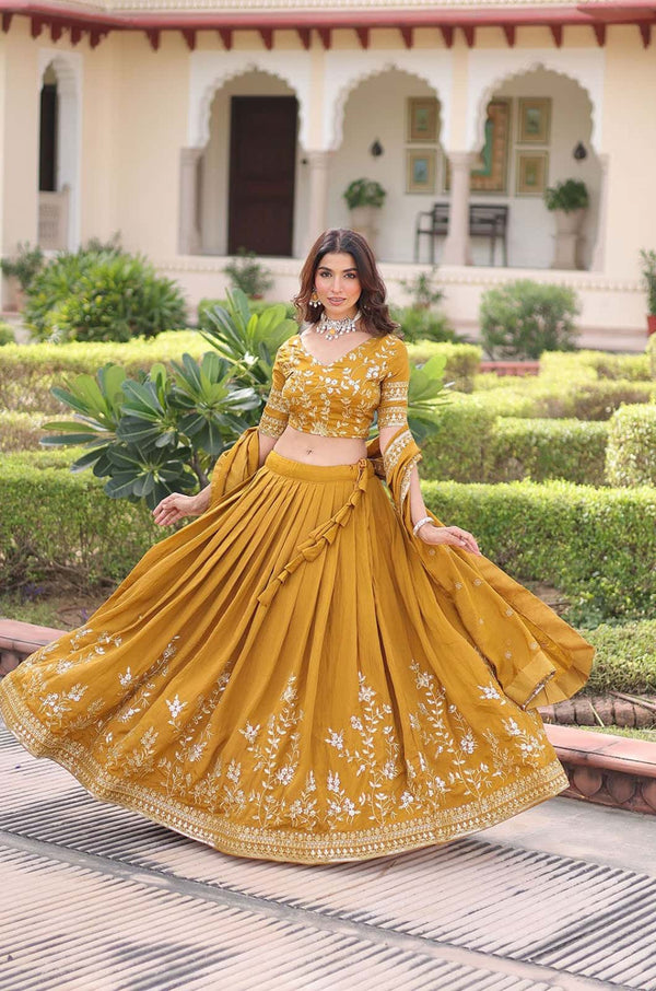 Yellow Silk Lehenga Choli - SFROY566202