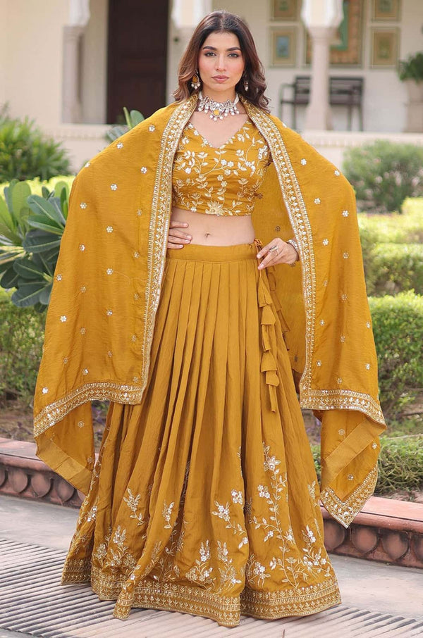 Yellow Silk Lehenga Choli - SFROY566202
