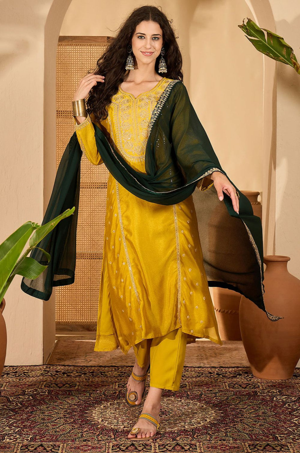 Yellow Silk Salwar Kameez - SFPRF279002R