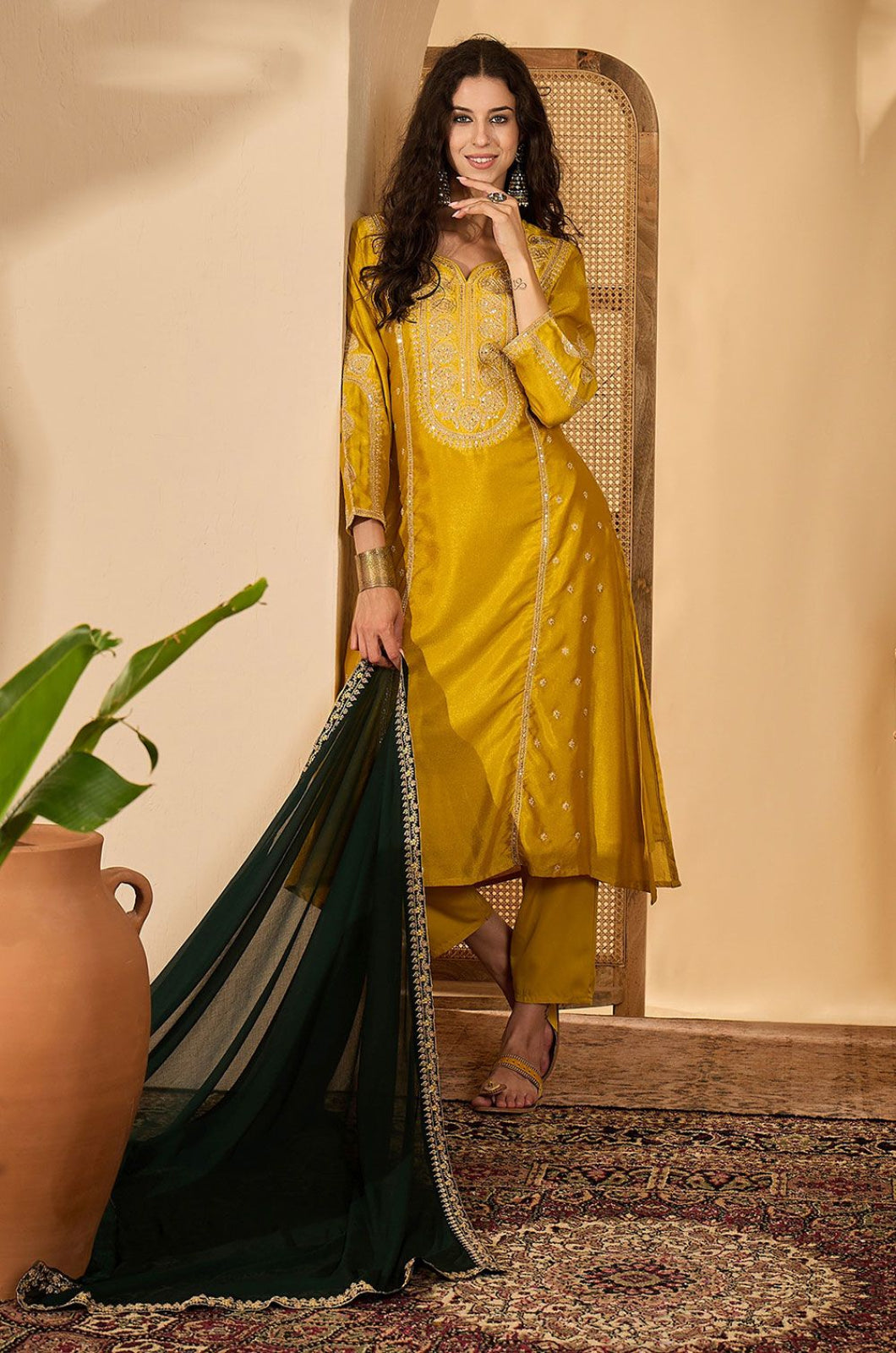 Yellow Silk Salwar Kameez - SFPRF279002R
