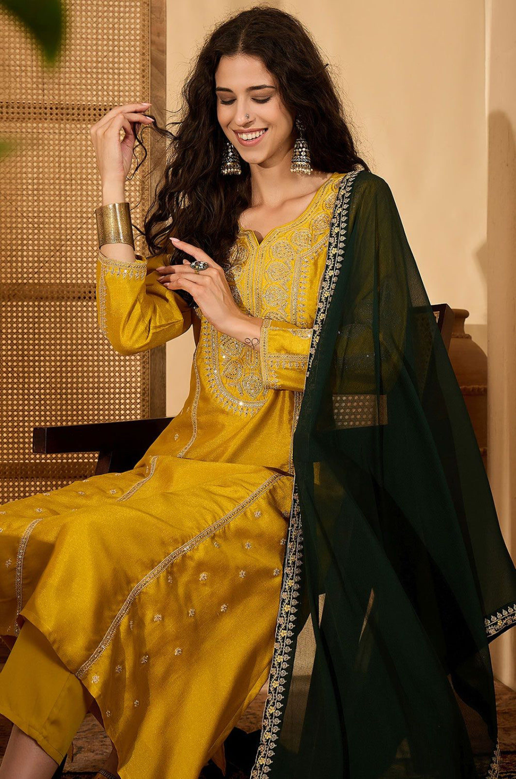 Yellow Silk Salwar Kameez - SFPRF279002R