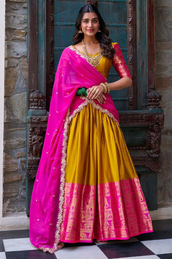 Yellow Silk Lehenga Choli - SFROY517902