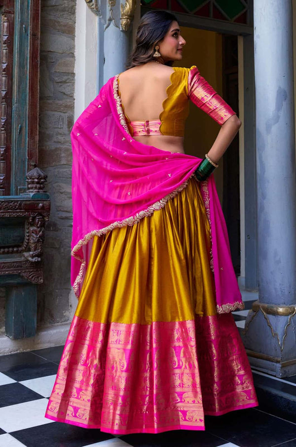 Yellow Silk Lehenga Choli - SFROY517902