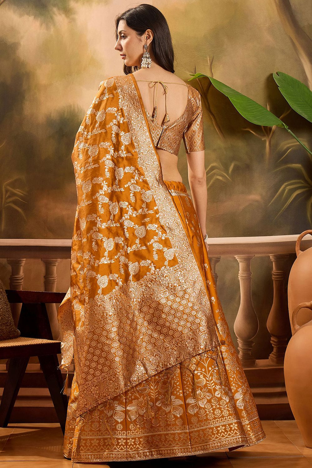 Yellow Banarasi Wedding Sangeet Lehenga Choli SFSHV12209