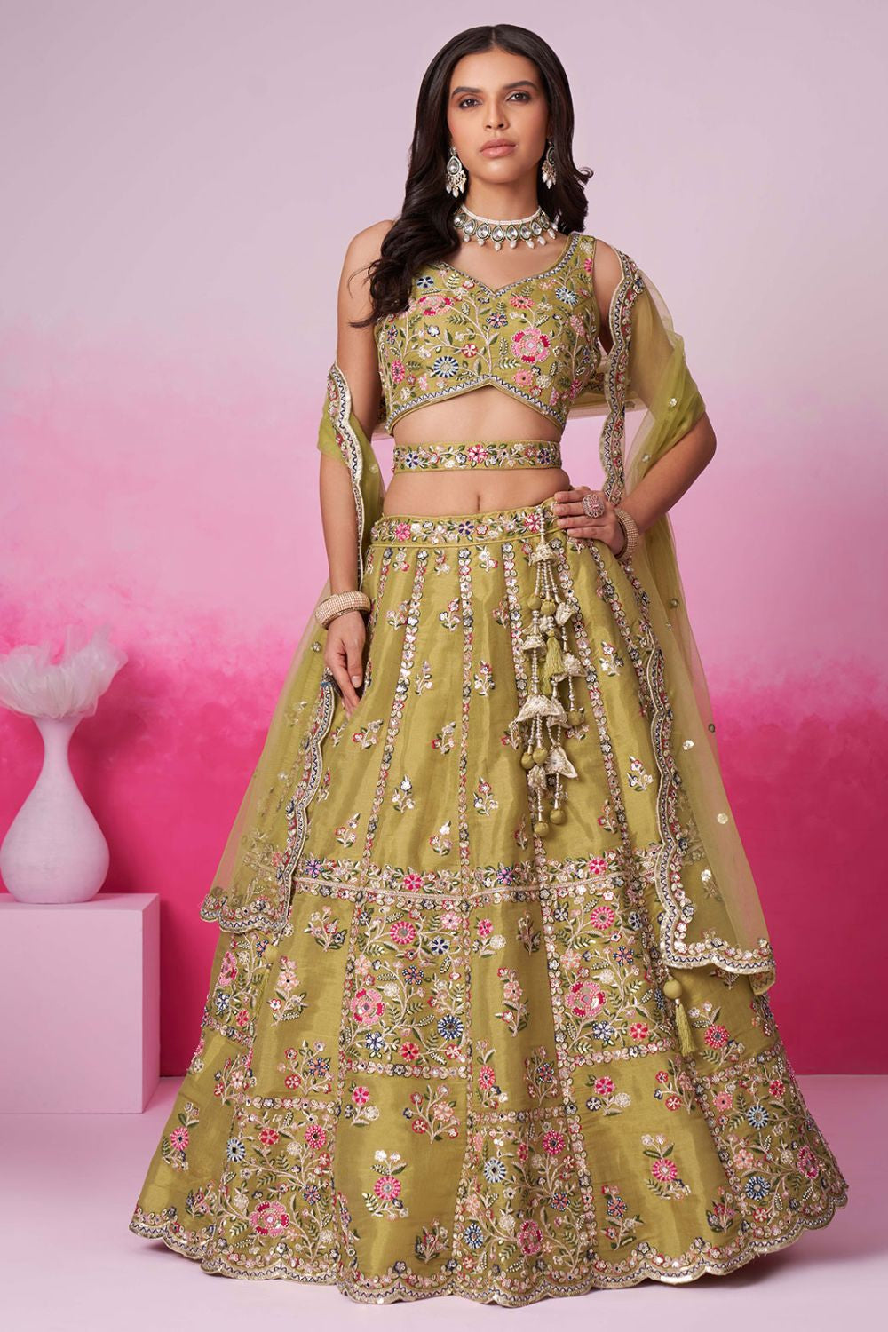 Yellow Net Bridal Haldi Ceremony Lehenga Choli SFROY522446