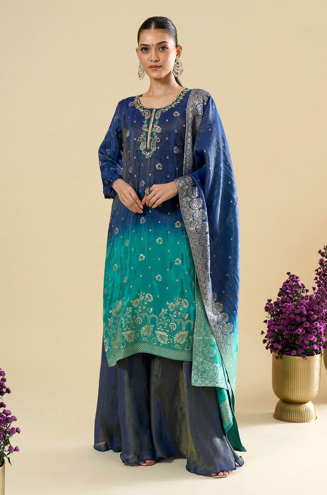 Blue Viscose Salwar Kameez - SFPRF279801R
