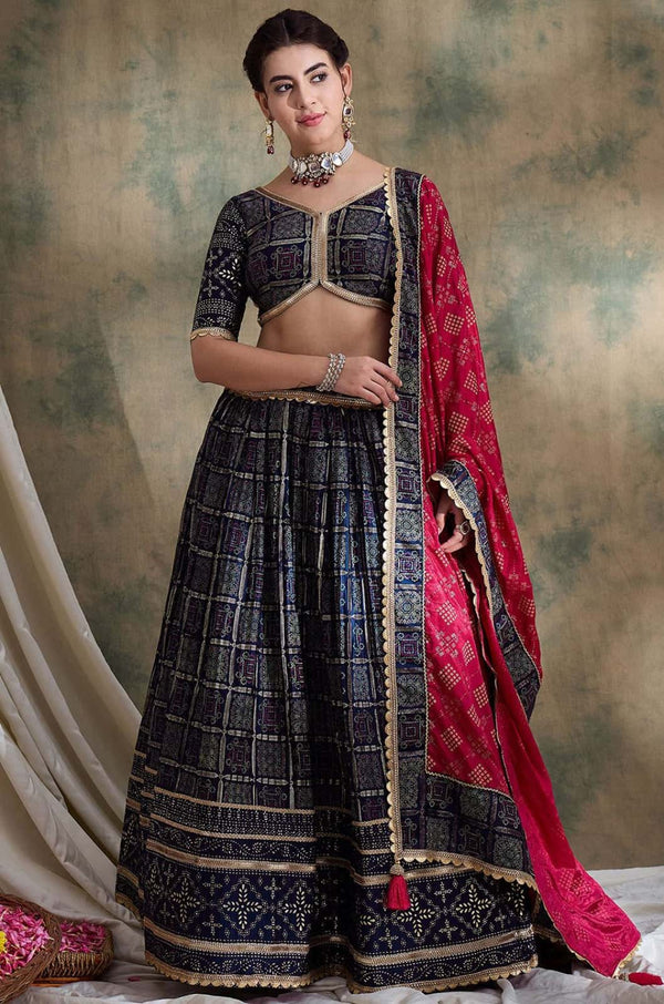 Blue Satin Lehenga Choli - SFFK31102