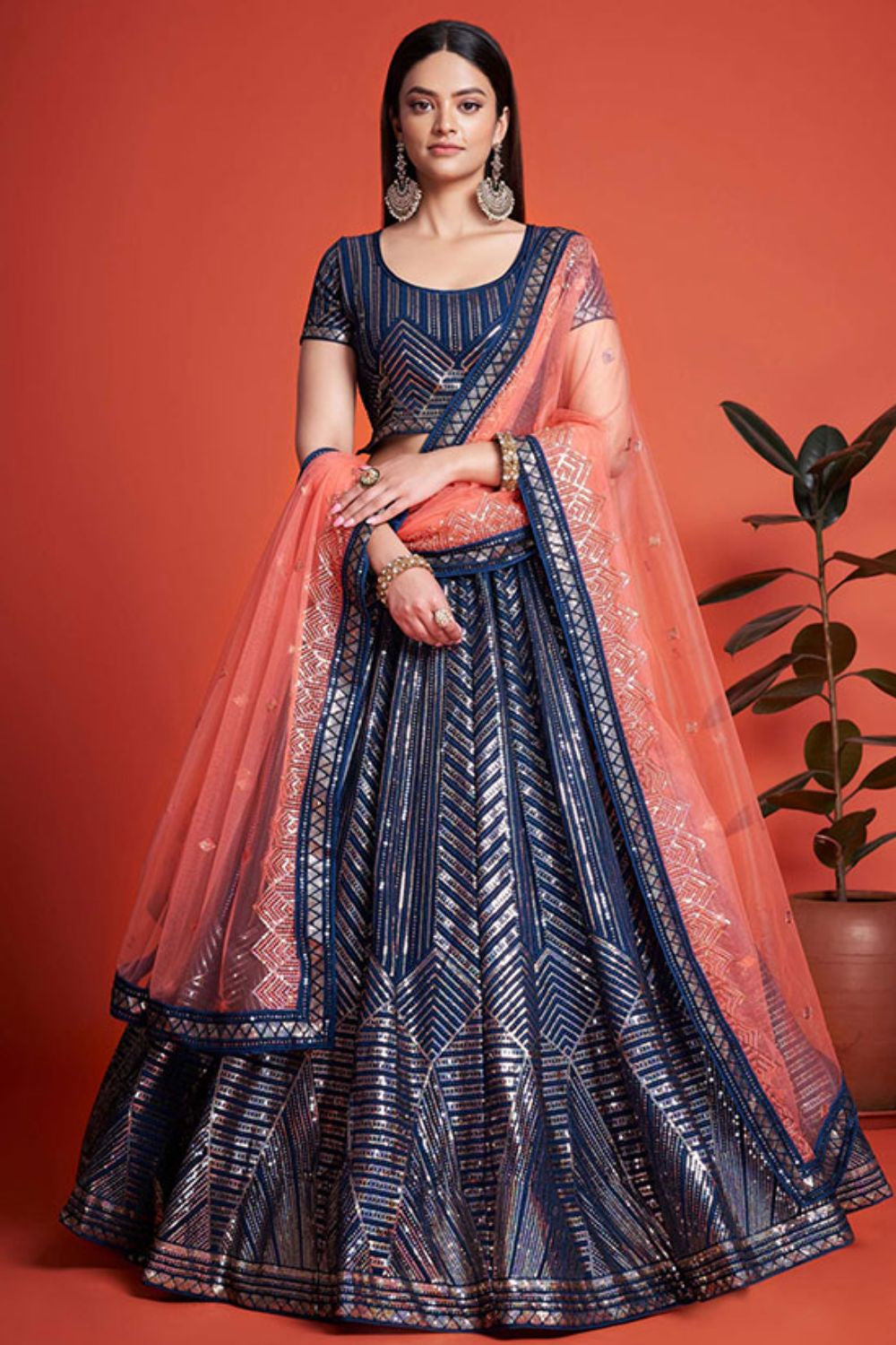 Blue Georgette Engagement Lehenga Choli Sparkle Work  SFARY18809