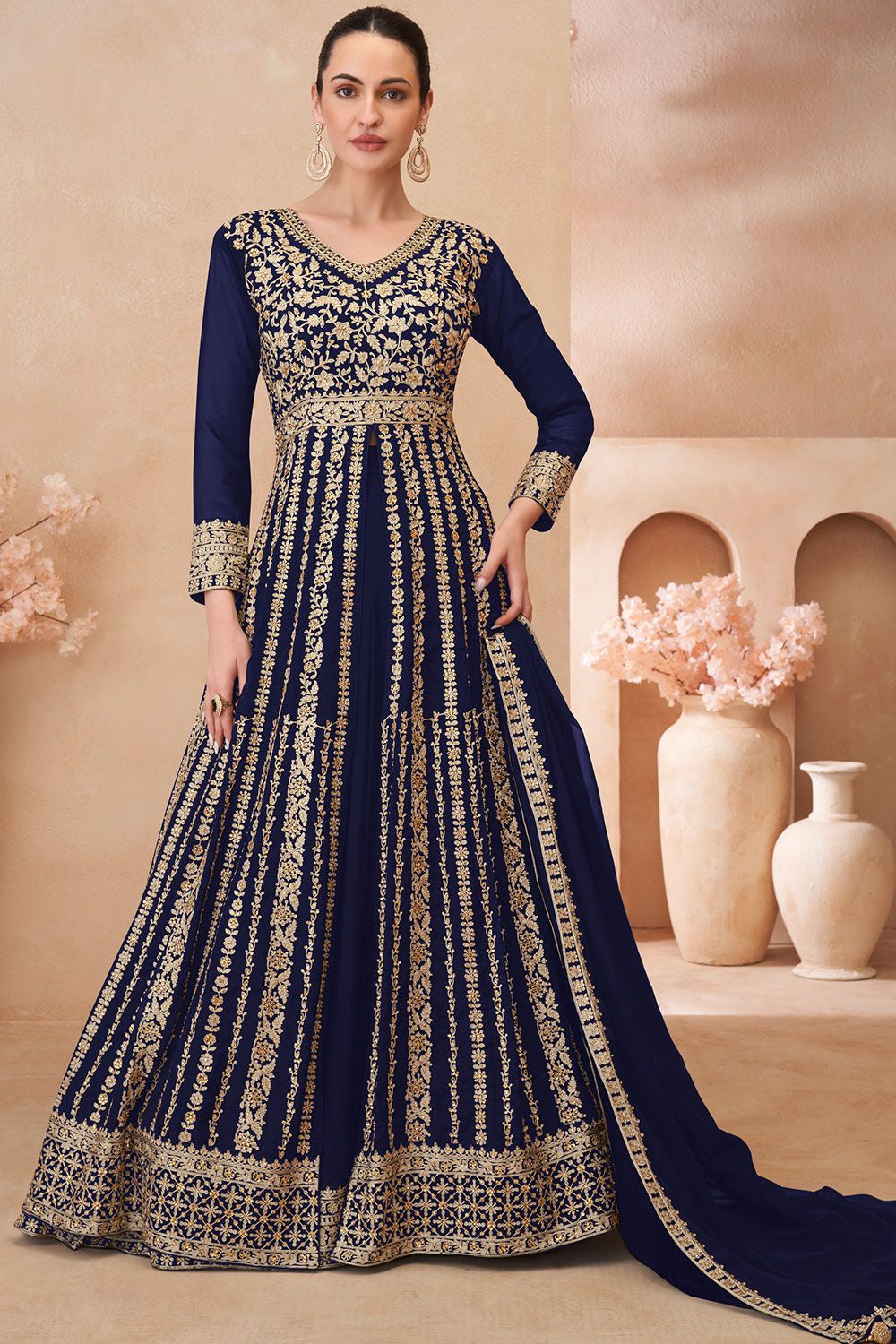 Blue Wedding Sangeet Anarkali Lehenga Suit In Georgette SFSMT40801