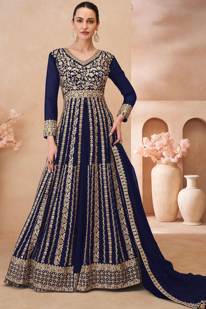Blue Wedding Sangeet Anarkali Lehenga Suit In Georgette SFSMT40801