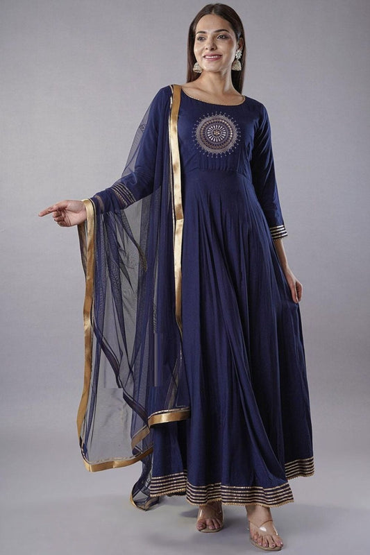 Blue Designer Anarkali Suit Gown In Rayon Georgette SFMAN59507R