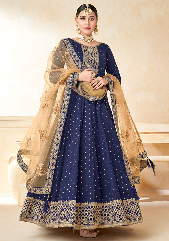Blue Silk Wedding Plus Size Anarkali SuitSFDFS22103