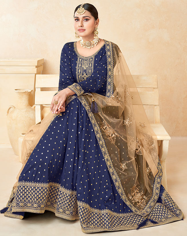 Blue Silk Wedding Plus Size Anarkali SuitSFDFS22103