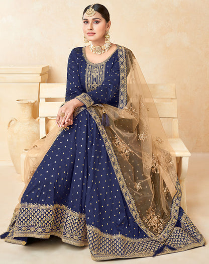 Blue Silk Wedding Plus Size Anarkali SuitSFDFS22103
