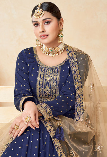 Blue Silk Wedding Plus Size Anarkali SuitSFDFS22103