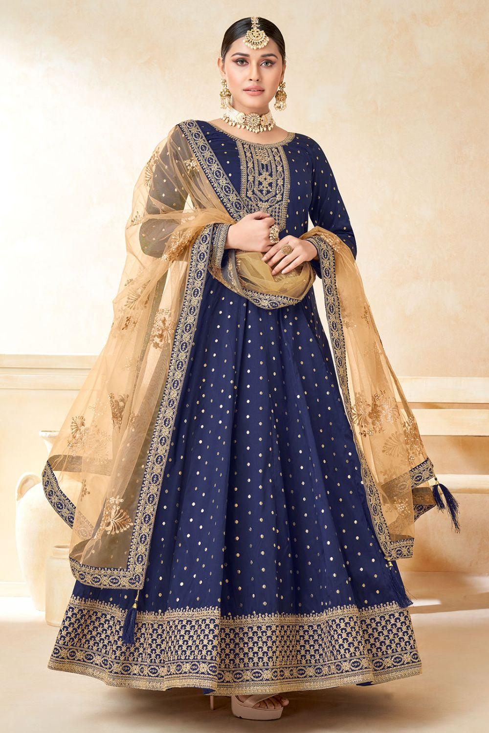 Blue Silk Wedding Plus Size Anarkali SuitSFDFS22103