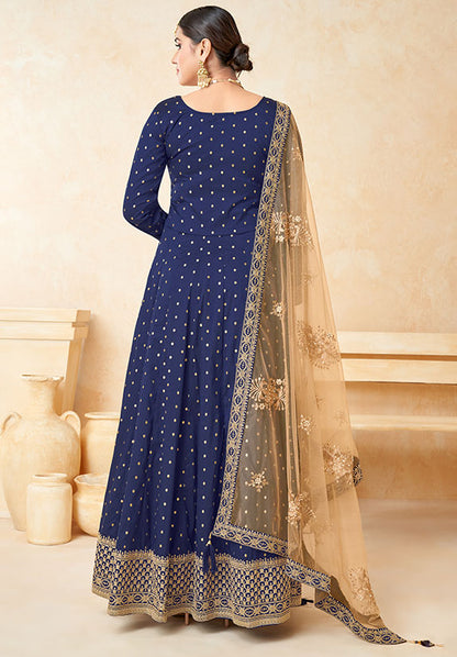Blue Silk Wedding Plus Size Anarkali SuitSFDFS22103