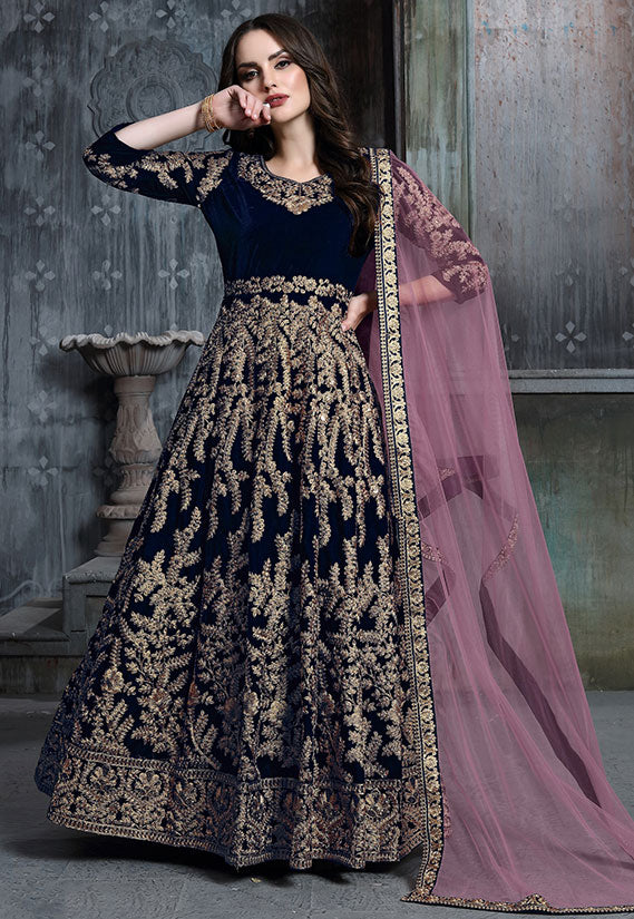 Sangeet Bridal Velvet Anarkali Suit SFDFS11301B