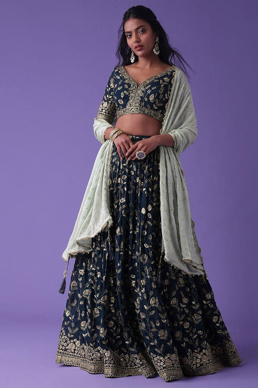 Blue Partywear Georgette Lehenga Choli SFZC4709