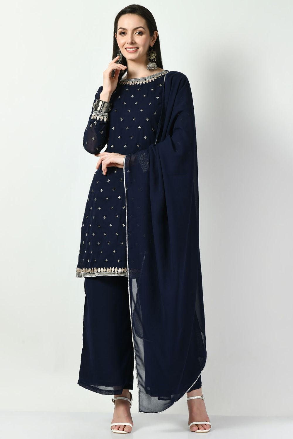 Blue Georgette Plus Size Readymade Salwar Kameez SFMAN58925R