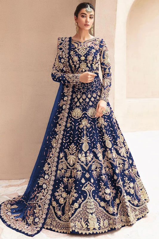 Blue Net Wedding Sangeet Anarkali Gown Suit SFSA485201