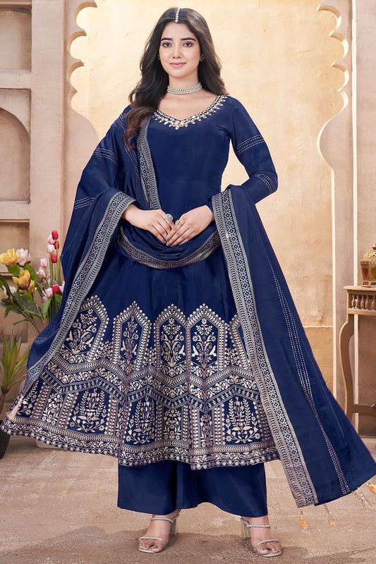 Blue Palazzo Kameez In Silk SFYS144704R