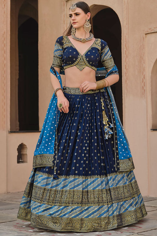 Nautical Blue Silk  Sangeet Designer Engagement Lehenga Set SFSA481001R